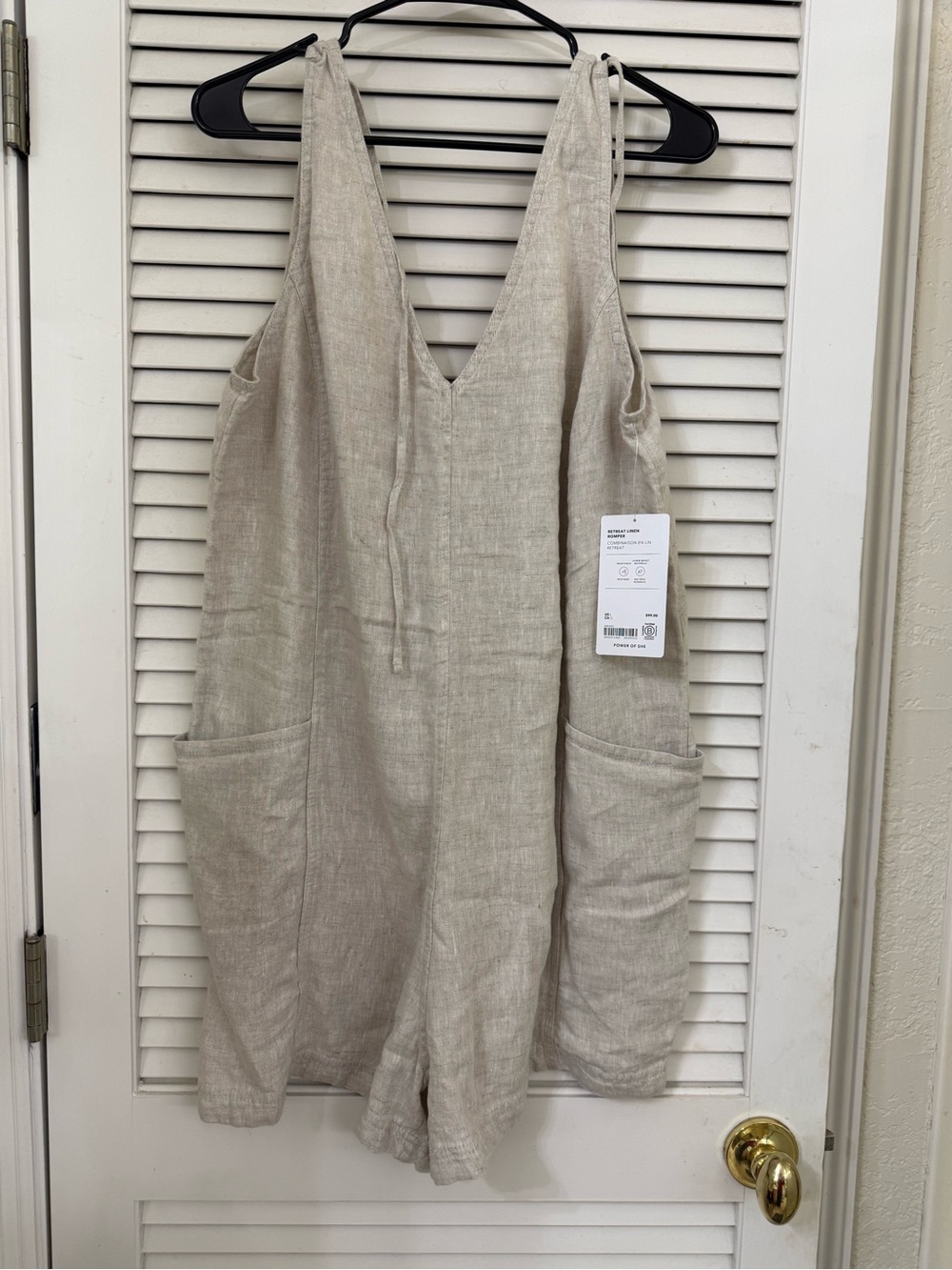 Athleta Beige Linen Romper with Pockets